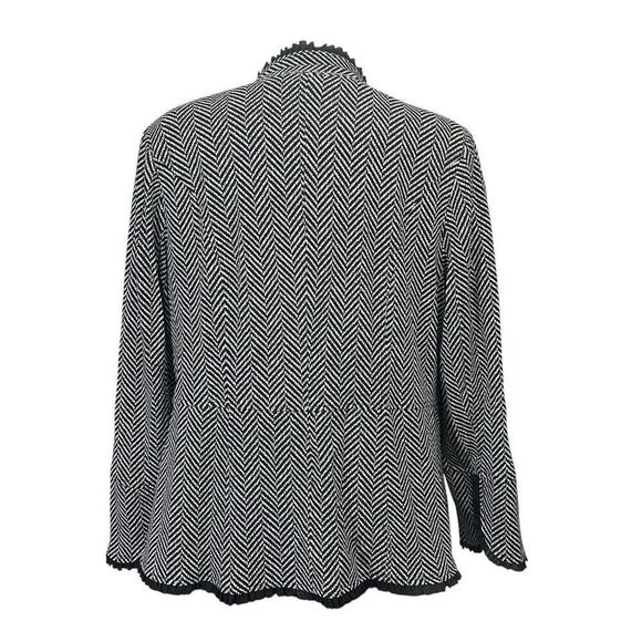 Chico's Black White Herringbone Ponte Blazer Jacket Ruffled Trims sz 2 Medium - Picture 4 of 10
